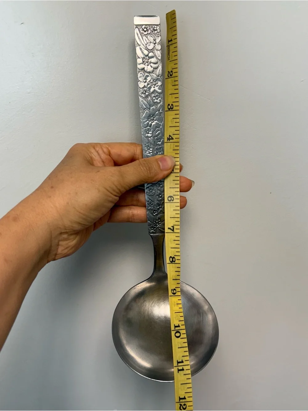 Vintage Ornate Floral Handle Stainless Steel Serving Soup Spoon Embossed Flowers